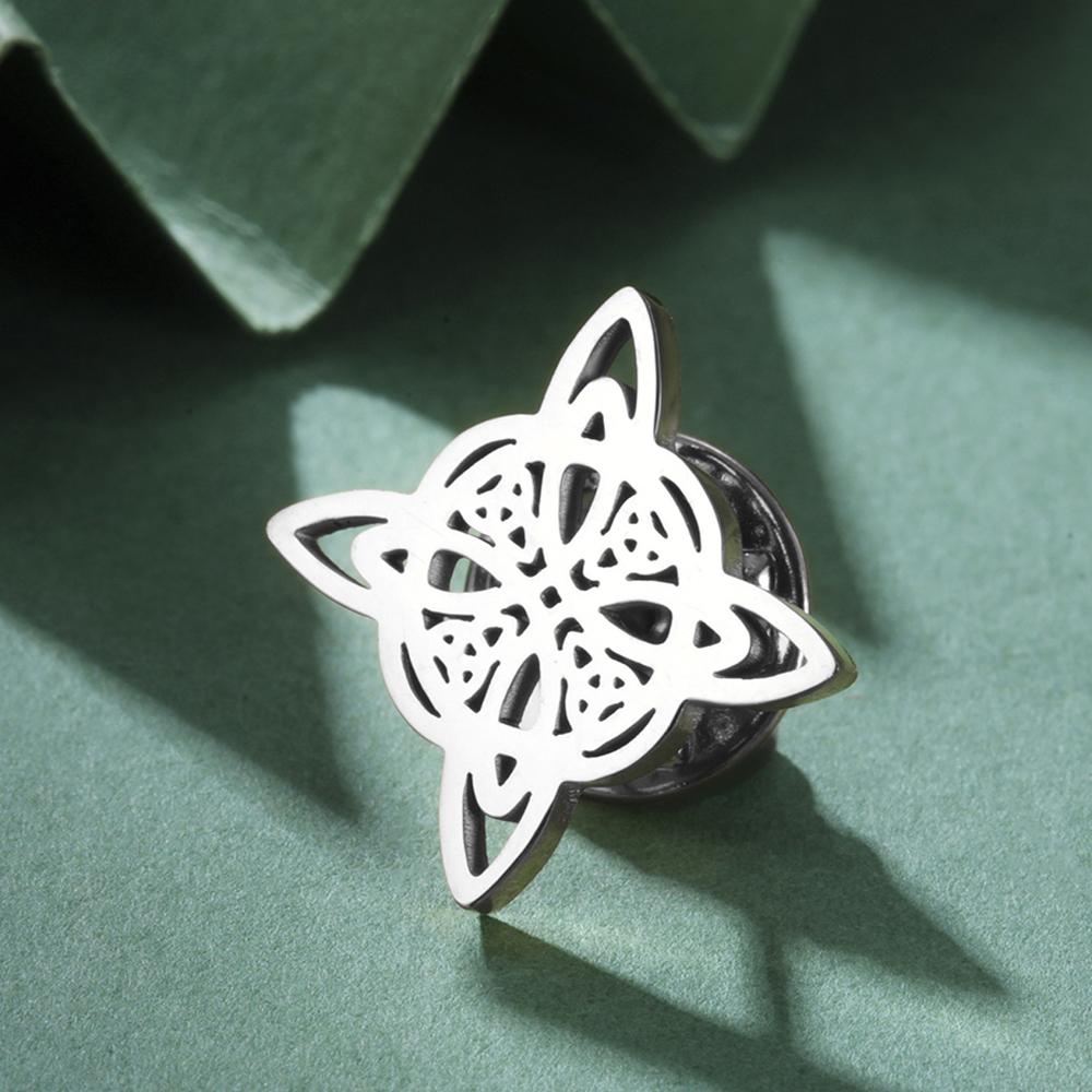 Dawapara Witch Knot Brooch Pins Celtics Trinity Knot Triquetra Symbol Good Luck Sacred Geometry Wiccan Jewelry Stainless Steel