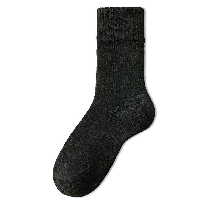 Thickened Loop Men's Mid-calf Socks, Warm Towels, Autumn and Winter Socks with Fleece, Black Business Long Socks