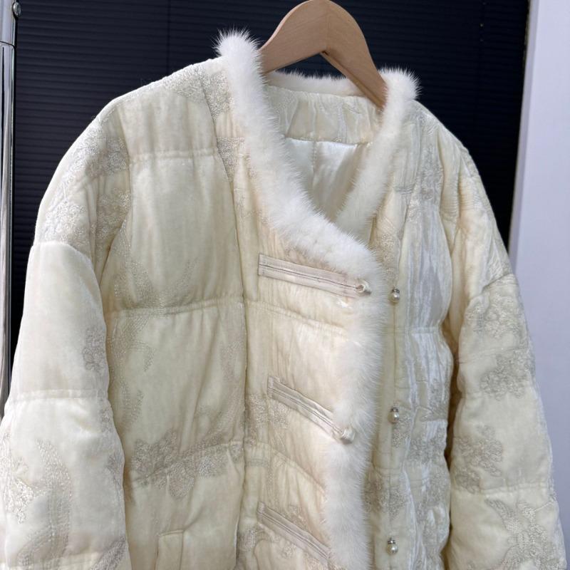 Light Luxury Mink Hair Button Down Jacket Women's Winter New White Goose Down Jacket Women's High Sense