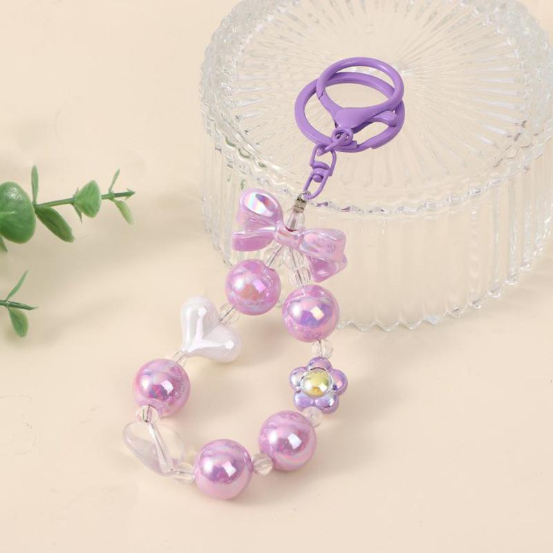 Colorful Beaded Flower Keychain, Kawaii Acrylic Flower Bag Charm with Clip