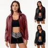 Women Winter Faux Leather Coat Zipper Long Sleeve Jacket with Lapel Solid Color And Pockets Boyfriend Motorcycle Streetwear