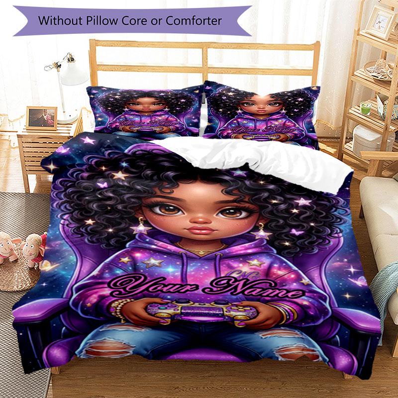 3pcs Custom Name Galaxy Dreams Hoodie Bedding Set Printed Bedding Set Duvet Cover Closure Includes 1 Duvet Cover & 2 Pillowcases Bedroom Decor
