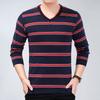 Spring and Autumn Men's V-neck Stripe Thread Decoration Loose Casual Fashion Elegant Commuting Long Sleeved Bottom Shirt