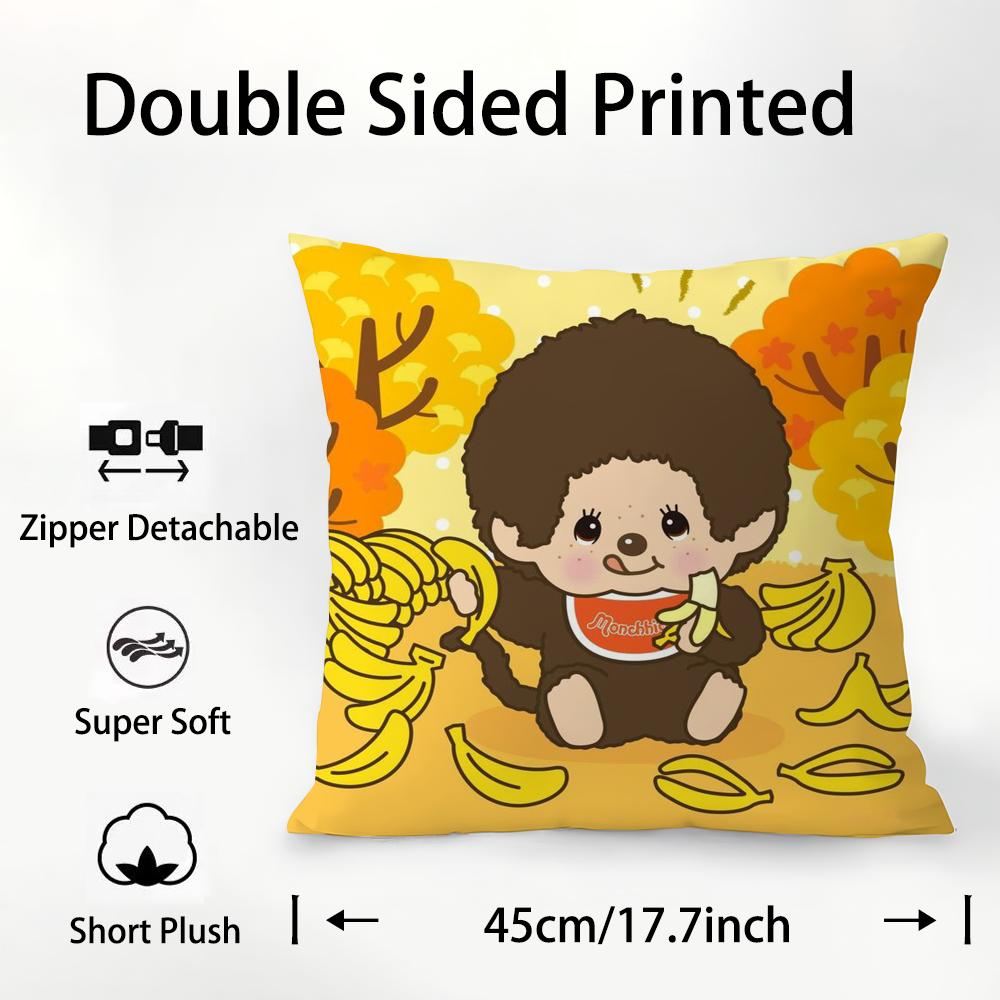 

Cartoon M-Monchhichis Pillow Case Plush Fabric Soft Double Sided Print Sofa Cushion Cover Throw Pillow Covers 16x16Inch
