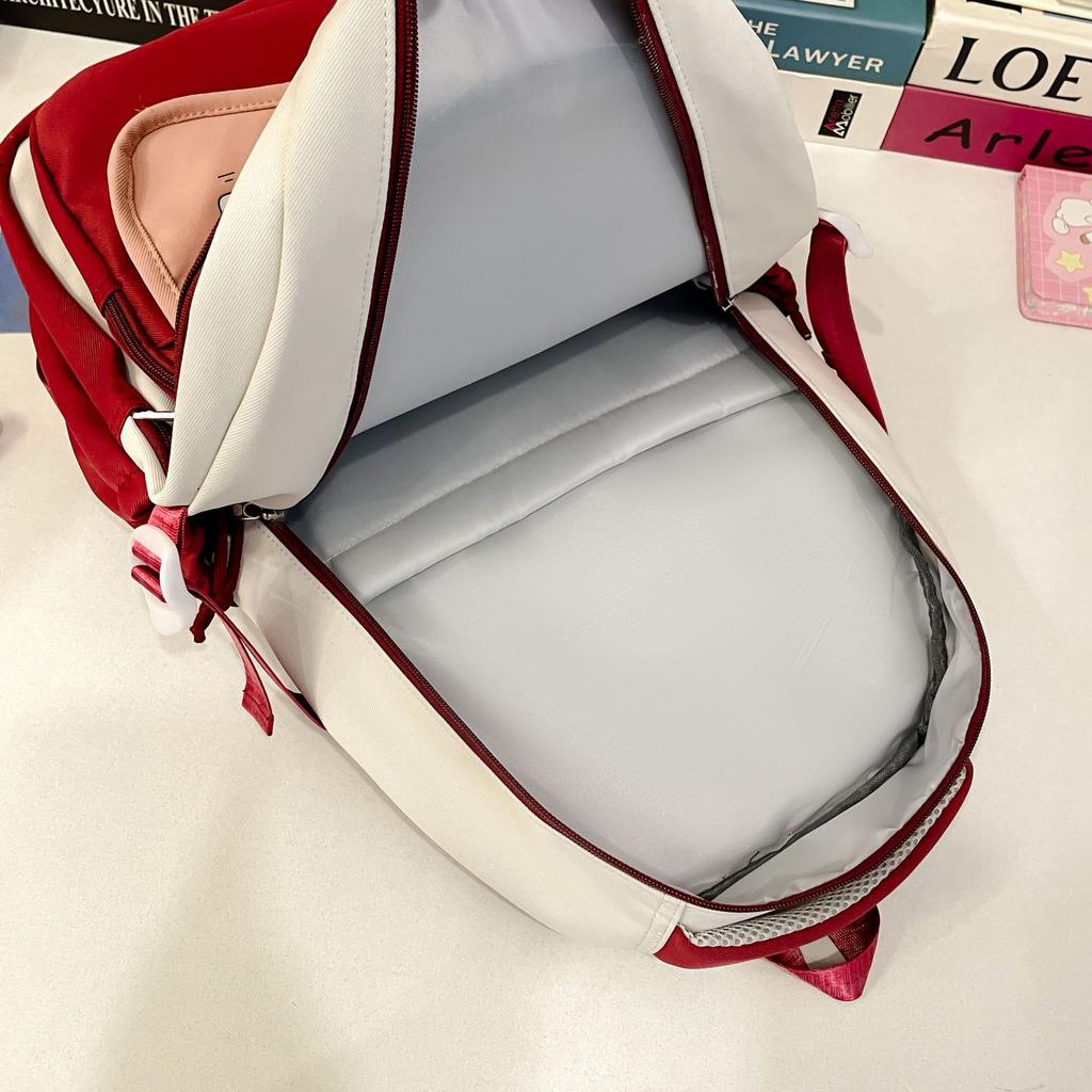 School Bag Contrasting Color Cartoon Large Capacity Multi-compartment School Bag Versatile High Value Backpack Simple Leisure Travel Bag