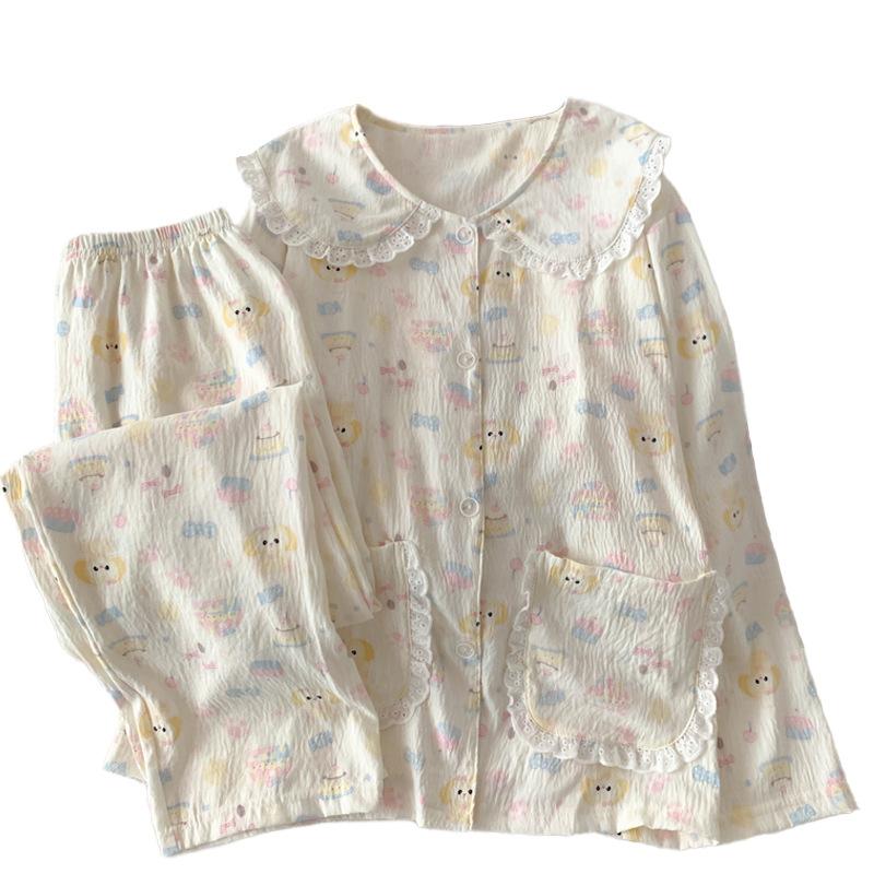 Super Cute Chef Cake Lace Doll Collar Pajamas Women'S Spring And Autumn New Cloud Cotton Long-Sleeved Loungewear Set