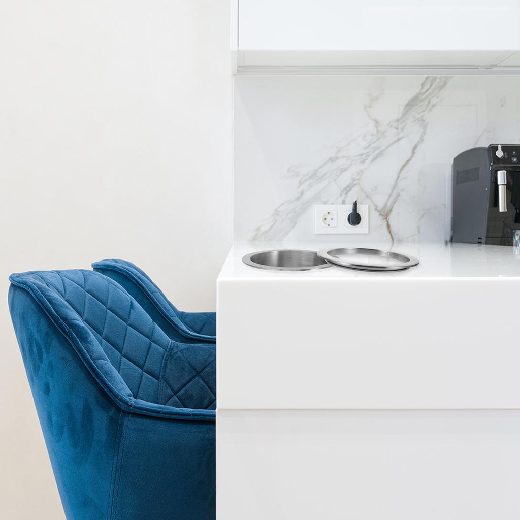 Countertop Embedded Trash Can Grommet Stainless Steel Drop-in Trash Chute Lid Ring Space Saving Recessed Wastebasket Cover
