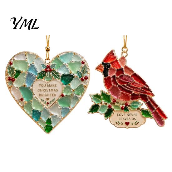 Acrylic Holiday Ornaments 2Pcs Sea Glass Christmas Ornament, Seaglass Heart Bird Angel Tree Star Coastal Style Decor Snowman Pendant, Handmade