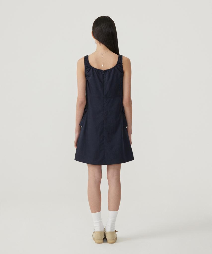 Covernat Woman Shirred Cargo Sleeveless Dress Navy