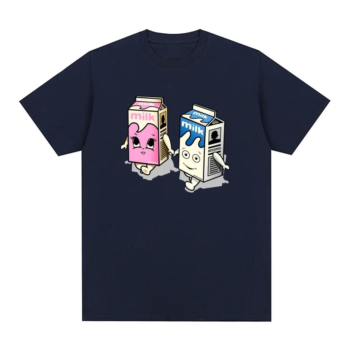

Men s milk hand-holding funny pattern printed 100% pure cotton retro short-sleeved T-shirt and top 4XL