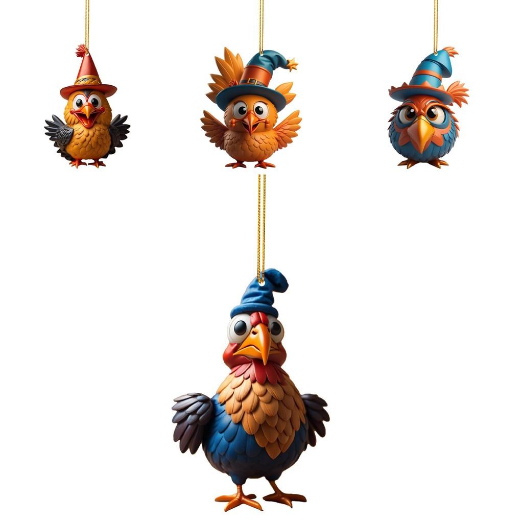 Turkey Cartoon Adorable Acrylic Car Ornament For Joyful Holiday Decor Tree