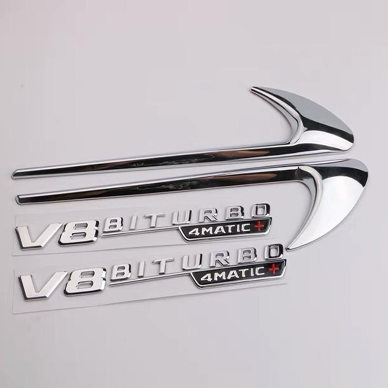 2pcs Vent Fender Trim Emblem Blade Logo V8 BITURBO 4MATIC+ for Mercedes Benz AMG V8 C200 C300 E300 E400 W213 Car Side Stickers