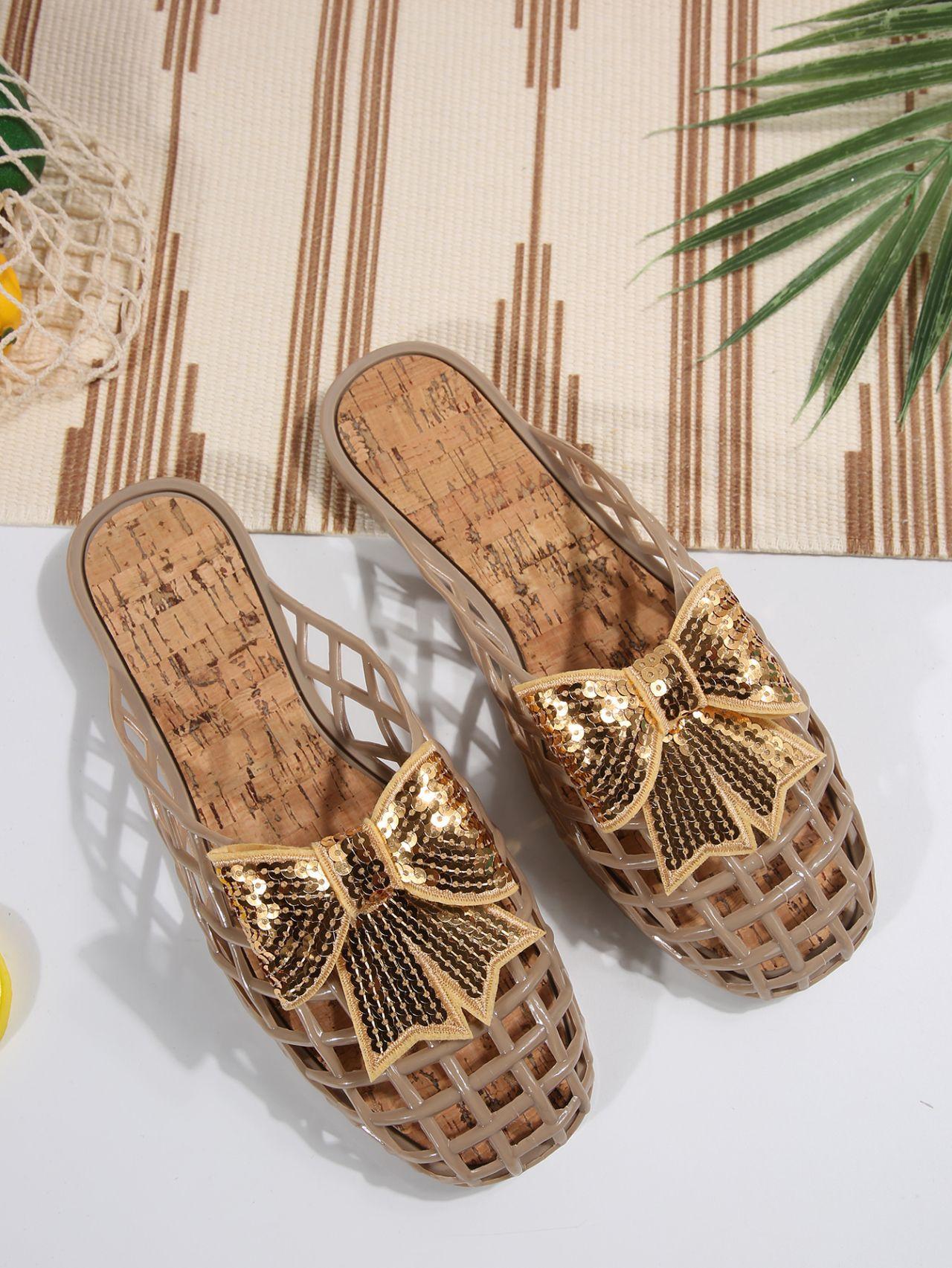 

Fashion 2025 Flat Women s Slippers Fashionable Hollow Daily Bow Sandals Women s Summer Outdoor Beach Shoes Pantuflas De Mujer Slides 36 абрикосовый