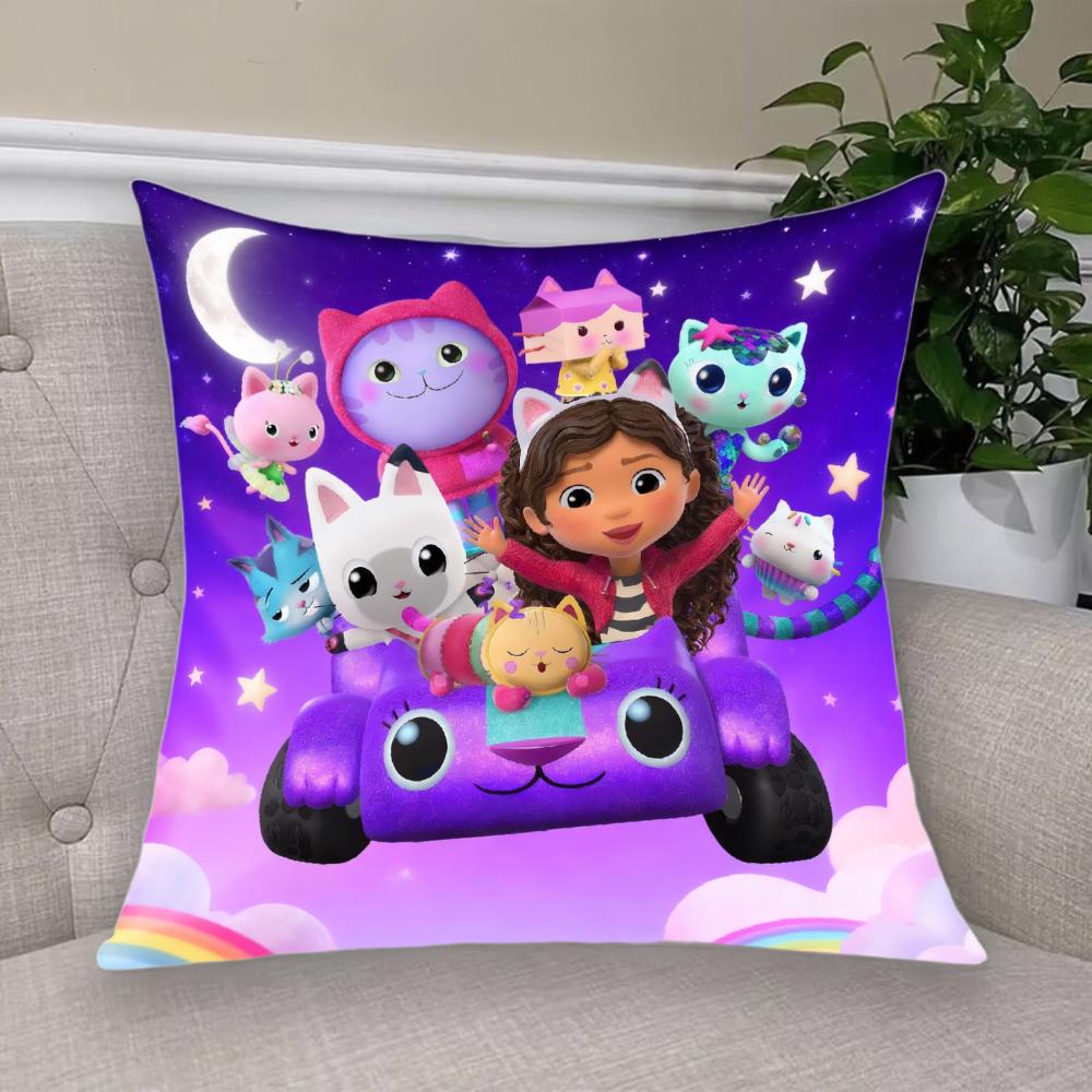 Cartoon Anime Gabby Dollhouse Short Plush Cushion Cover Pillow Case Double-Sided Printing Zipper Closure Sofa Party Home Decor