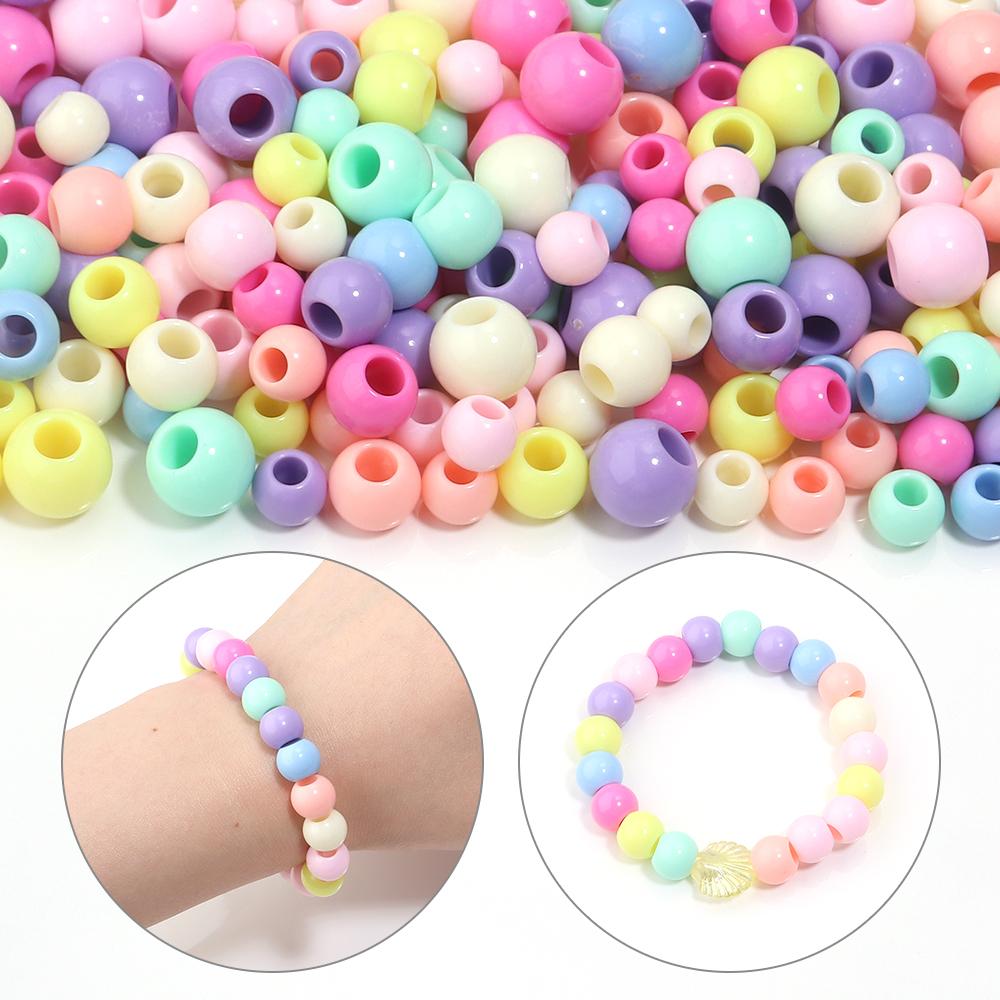 50pcs Candy Color Acrylic Beads Large Hole Round Loose Spacer Beads For Jewelry Making DIY Crafts Necklace Bracelets Accessories