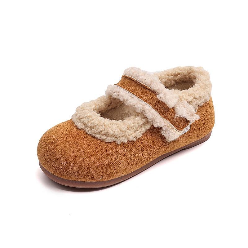 New Winter Korean Fashion Girls' Retro Clog Shoes – Soft-Sole Warm Fuzzy Booties with Plush Lining, Outdoor Wear