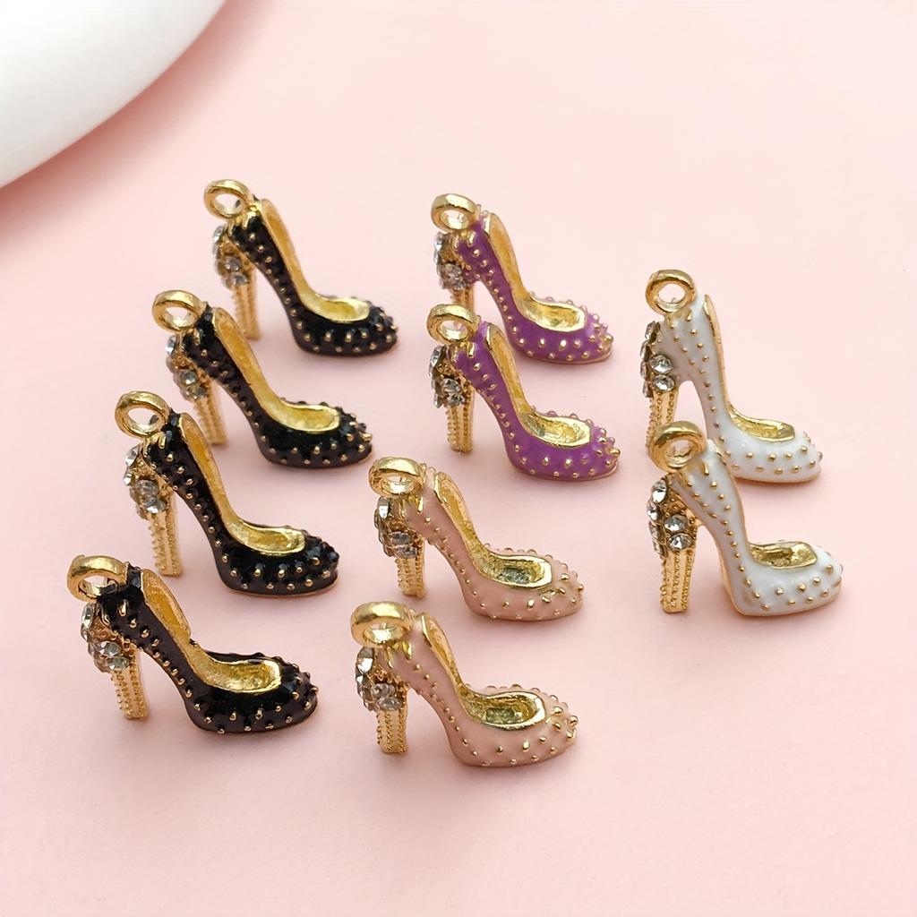 10/12 Piece Set 708.66x551.18 Inch Enamel High Heels Pendant for Women's Shoes Pendant Oil Dripping Necklace Keychain Jewelry Wh