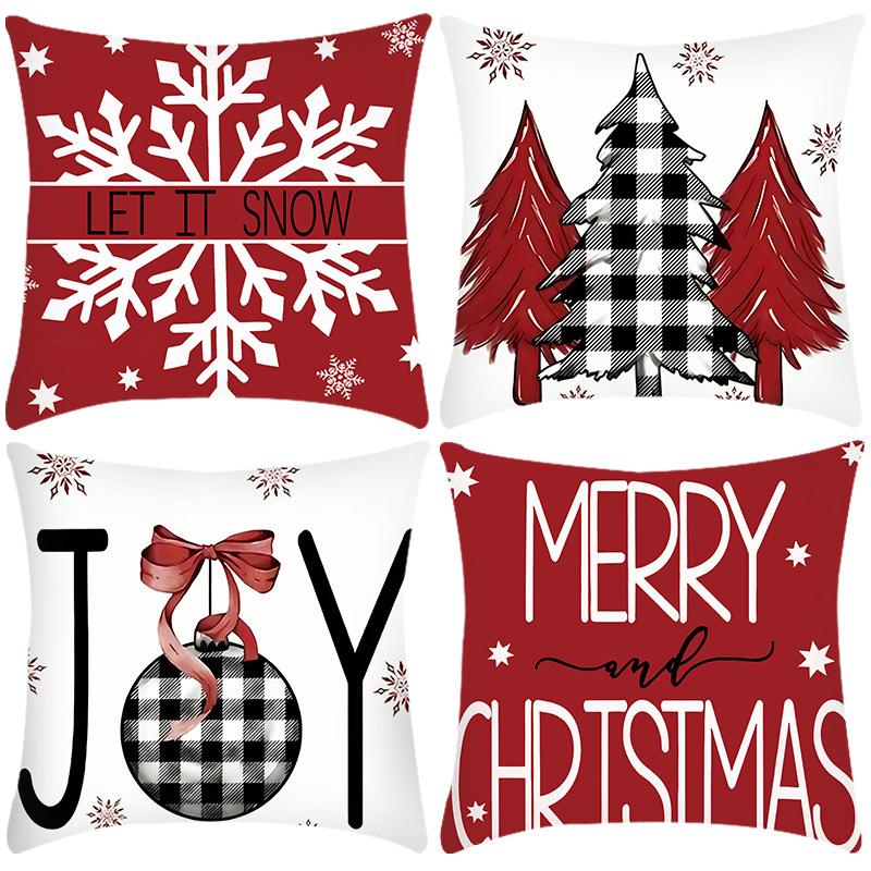 

New Christmas Tree Color Ball Print Elk Christmas Pillowcase Home Sofa Cushion Cover