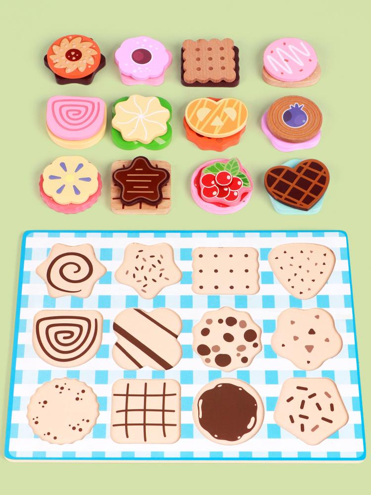 Wooden Dessert Puzzle Toy Set - Colorful Cookie And Pastry Matching Toy Toddler Shape Recognition And Fine Motor Skills