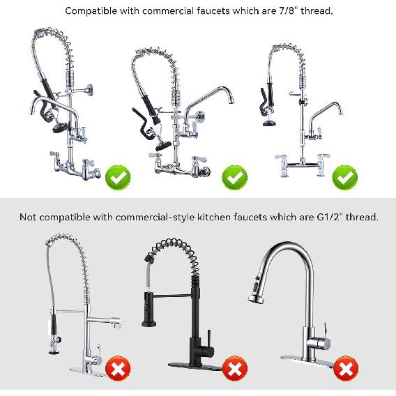 Pre Rinse Sprayer with Black 7/8"-20UNEF Handle Grip Assembly, 1.42 GPM High Pressure Pull Down Spray Head, Handheld Dish Sprayer Nozzle Replacement