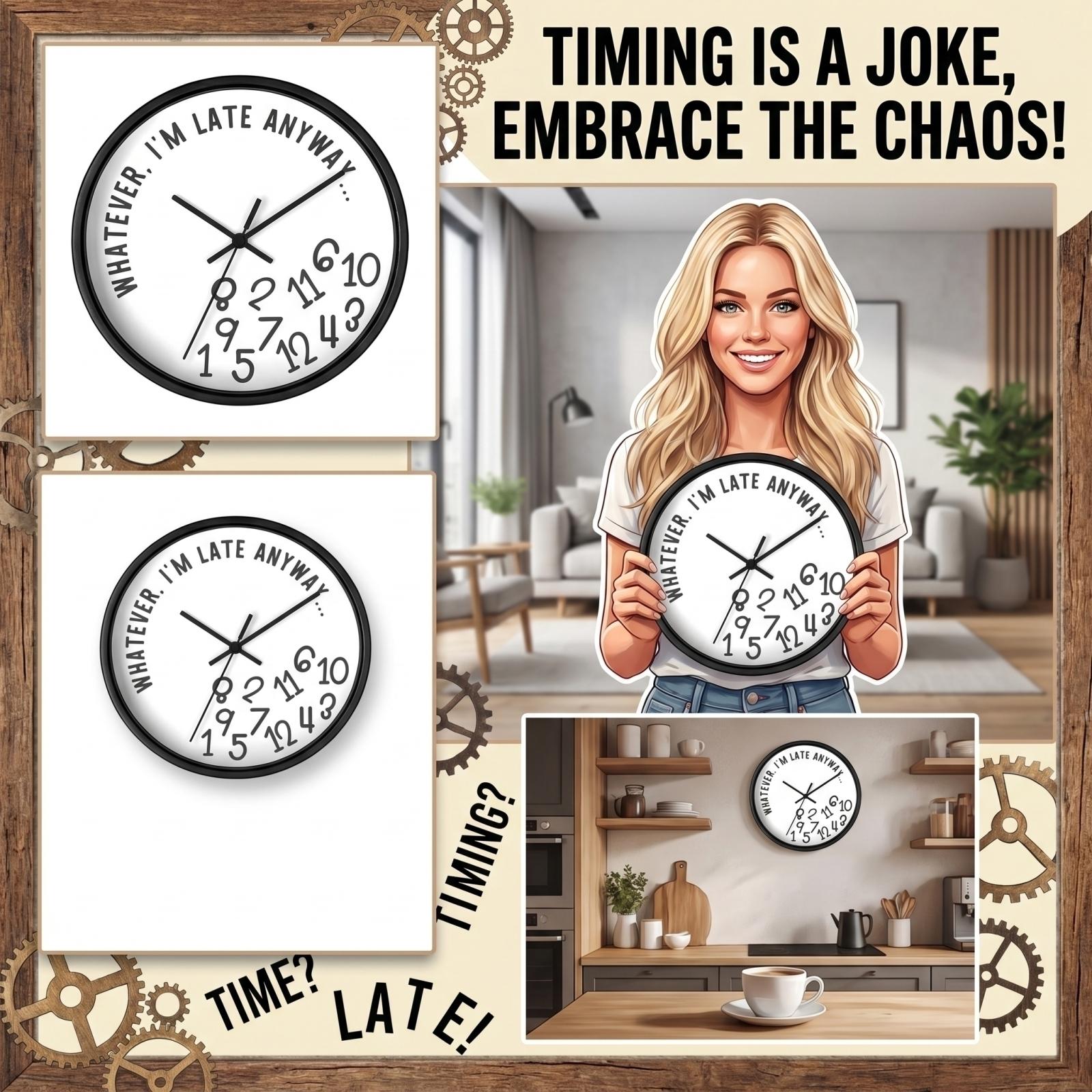 

Modern Minimalist Wooden Wall Clock Round Design with Humorous Quote Silent Non-Ticking Mechanism Battery Not Included Suitable for Home Office One Size