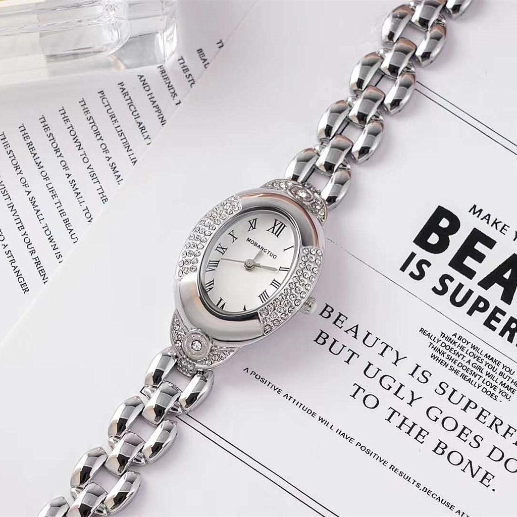 Fashion Diamond Women'S Watch Oval Bracelet Metal Band Quartz Waterproof Watch Women