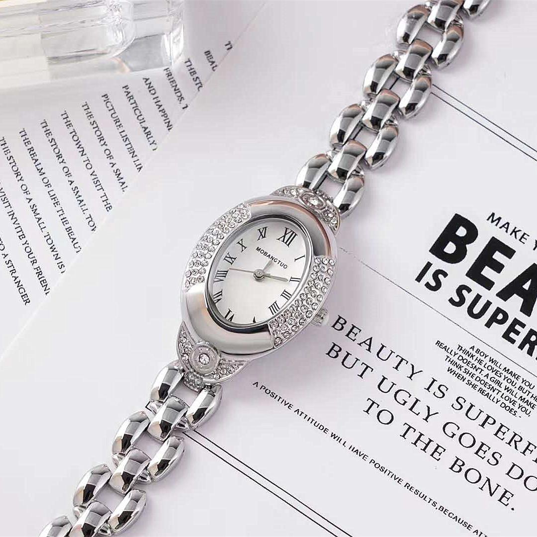 Fashion Diamond Women S Watch Oval Bracelet Metal Band Quartz Waterproof Watch Women