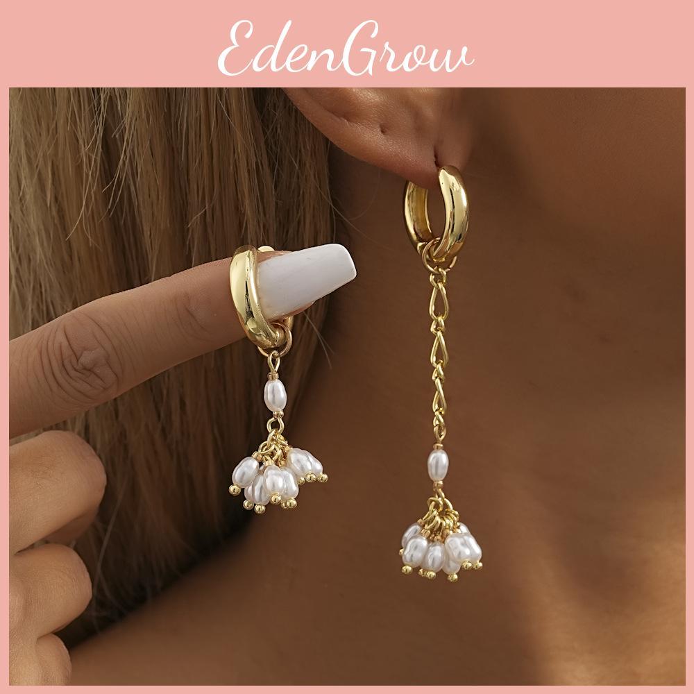 Modern Pearl Asymmetrical Earrings For Women Gold Plated Design Geometric