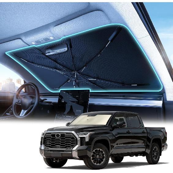 Upgrade Nmoiss Windshield Sun Shade Umbrella - [Vinyl Coating Heat Shield] Protect Car from Sun Rays & Heat Damage Keep Cool and Protect Interior,