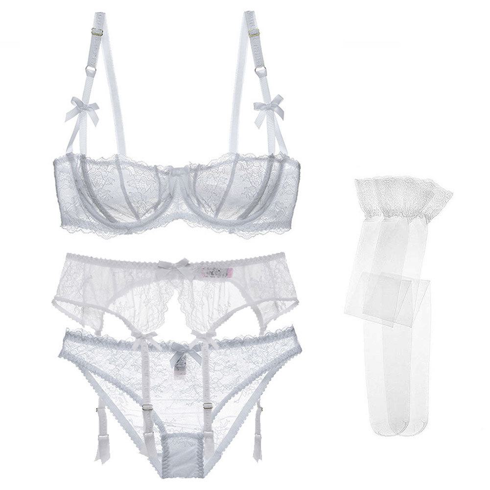 Sexy Lace 4-piece Lingerie Set - Women's Bra, Panties, Garter, Stockings