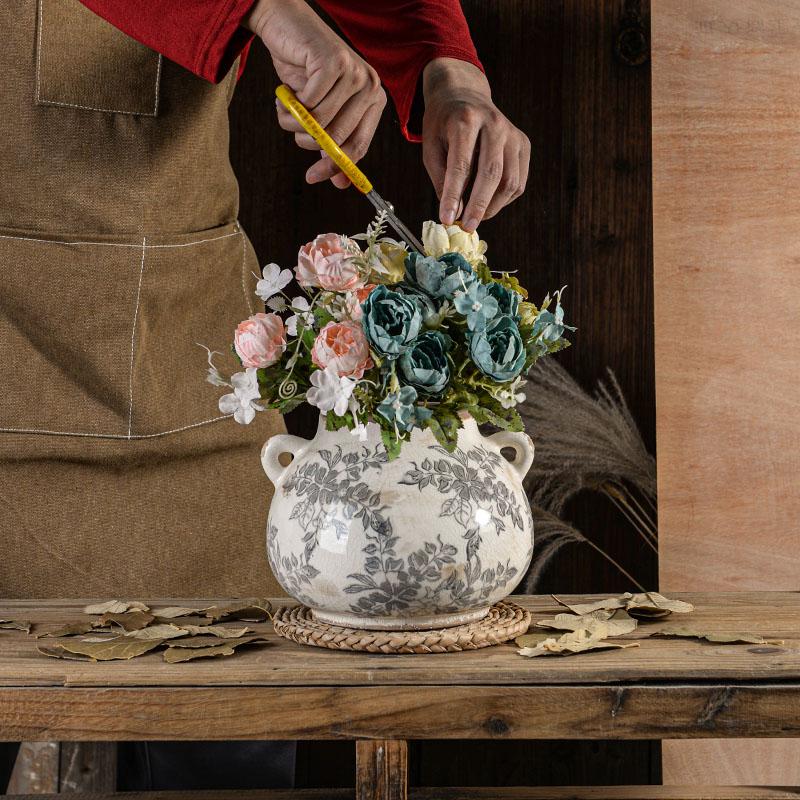 Vase Vintage Ceramic Desktop Decoration Living Room Arrangement Nordic Style American Dried Flower Creative Art High Sense Home
