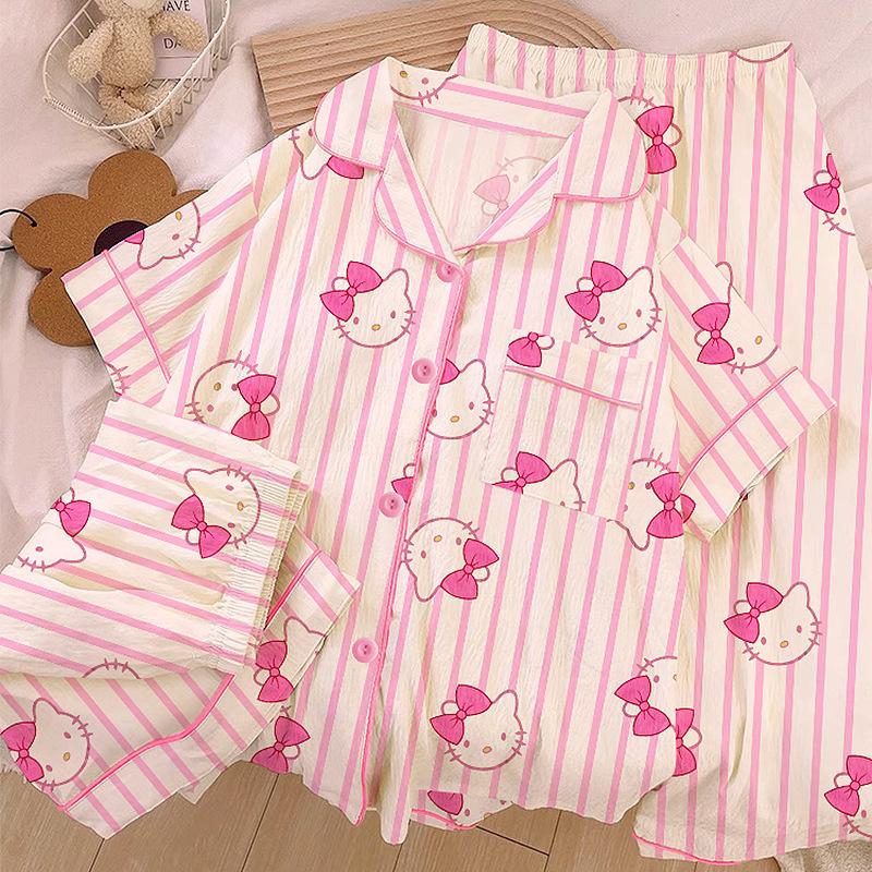 Homewear Cloud Cotton Frühling und Sommer Pyjama Damen Kurzarm Hose Cartoon Welpe Mädchen Dreiteiler