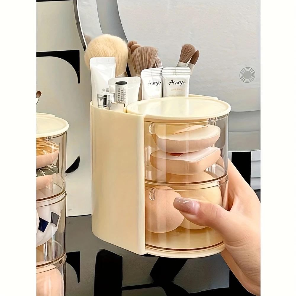 

Rotating Multi-Layer Vanity Organizer: Puff, Eyebrow Pencil & Pen Holder