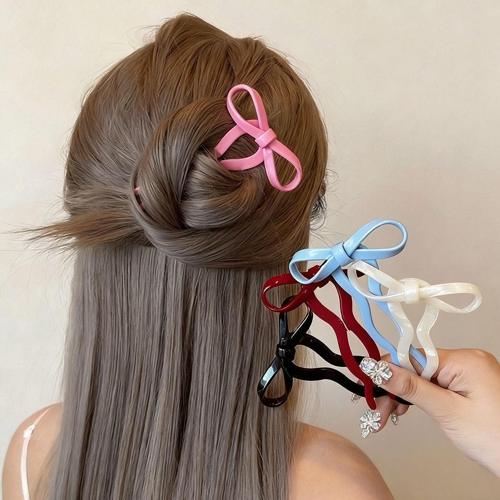 Ballet Style Colorful Bow Hairpin for Updo and Flyaway Hair - Cute Acetate Hair Clip