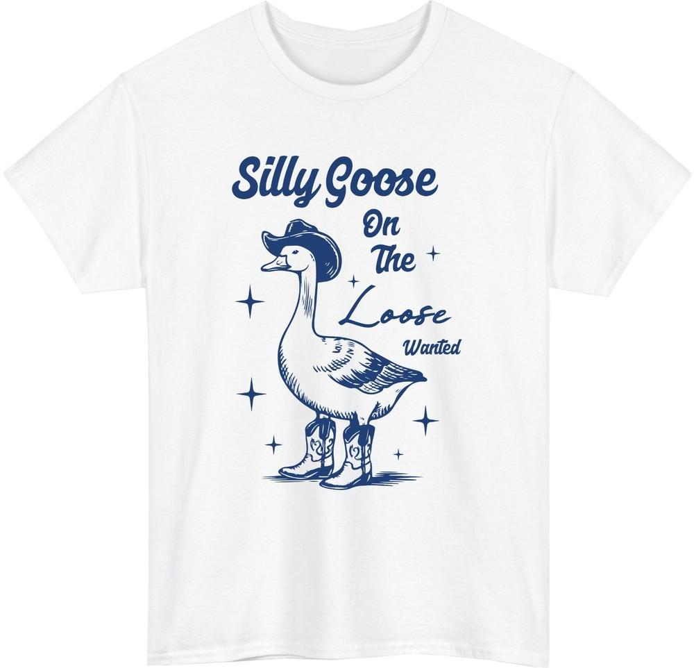 Silly Goose On The Loose Funny T Shirt Retro Cartoon Goose Cowboy Meme Tee S
