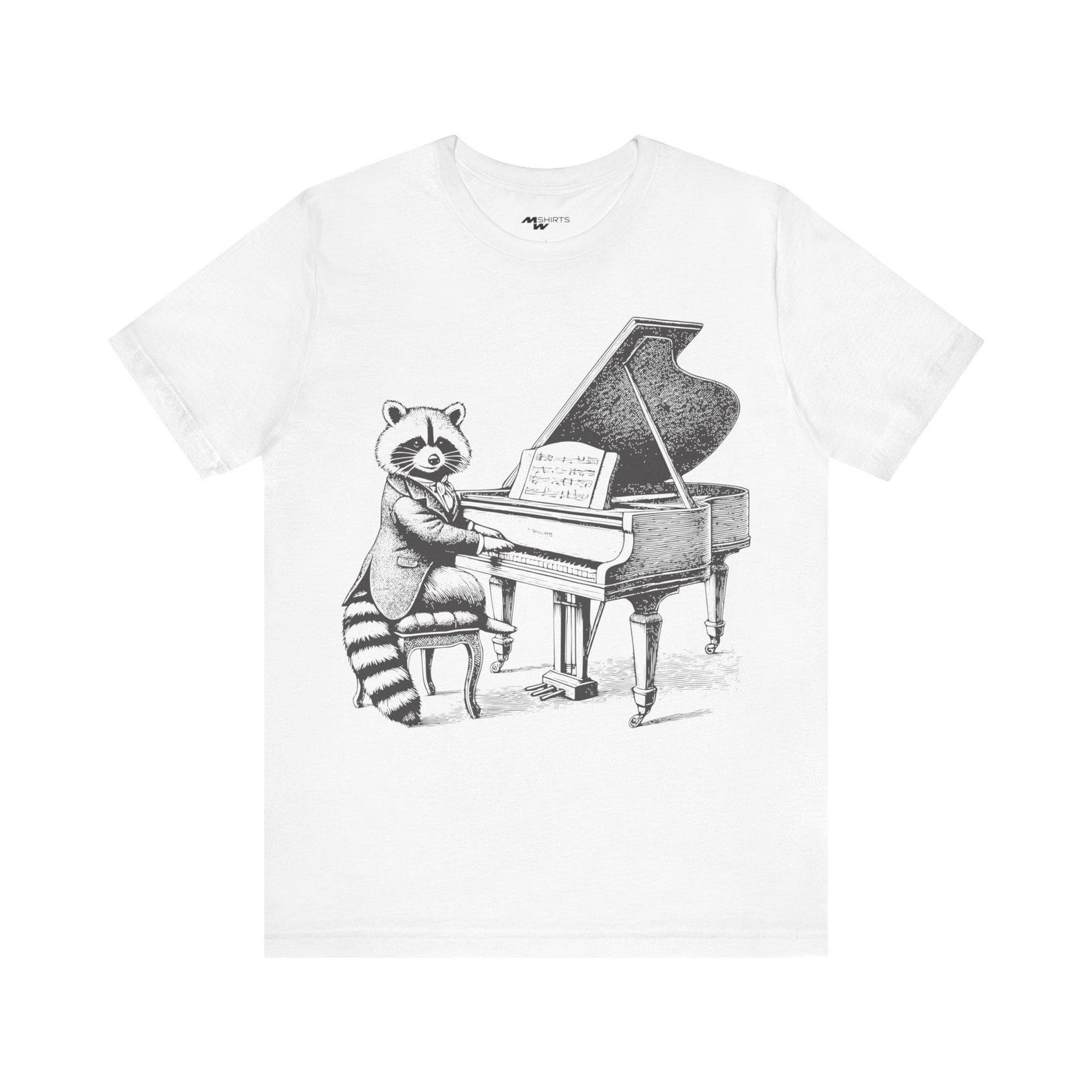 Raccoon Playing Piano T-Shirt: Engraving Style Whimsical Tee 3XL
