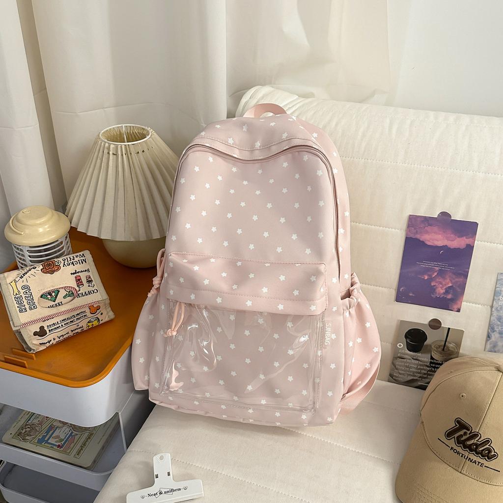 Schoolbag Japanese small fresh transparent star backpack large capacity versatile junior high school student schoolbag transparent pain bag