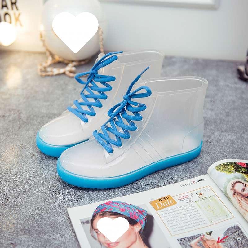 Jelly transparent non-slip fashion waterproof shoes rain shoes rain boots rubber shoes overshoes velvet cotton water boots women's short tube adult su