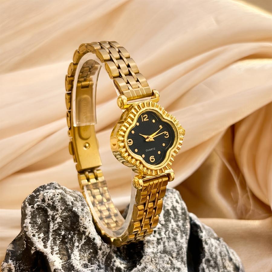 Vintage Watch for Woman Lace Dial Stainless Steel Strap Classic Retro Wrist Watch