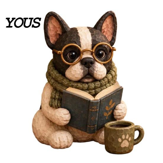 Resin Puppy Figurine Reading Dog Figurine, Cute Book Loving Sculpture for Bookshelf Nook Desk, Gift and Lovers