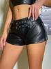Pantalones Cortos Elásticos de Cintura Baja de Cuero Sintético para Chica Hot