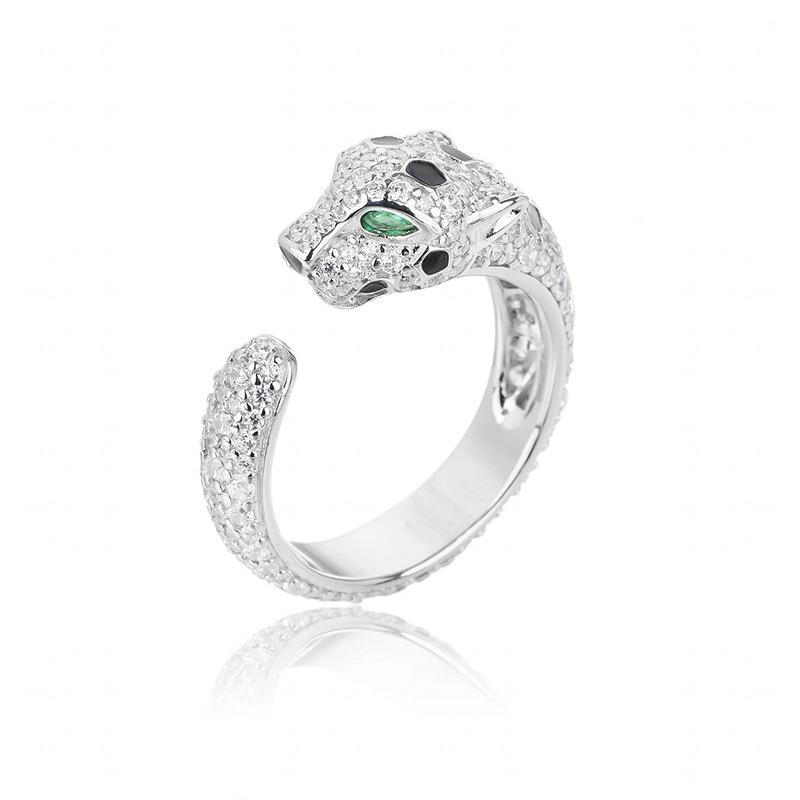 

Xiancan S925 Silver Cheetah Ring with Emerald-Cut Simulated Diamond Adjustable
