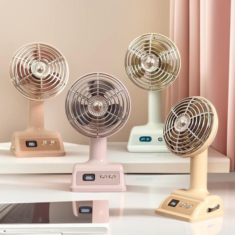 Retro USB Desk Fan - Compact Digital Display for Office, Dorm, or Home