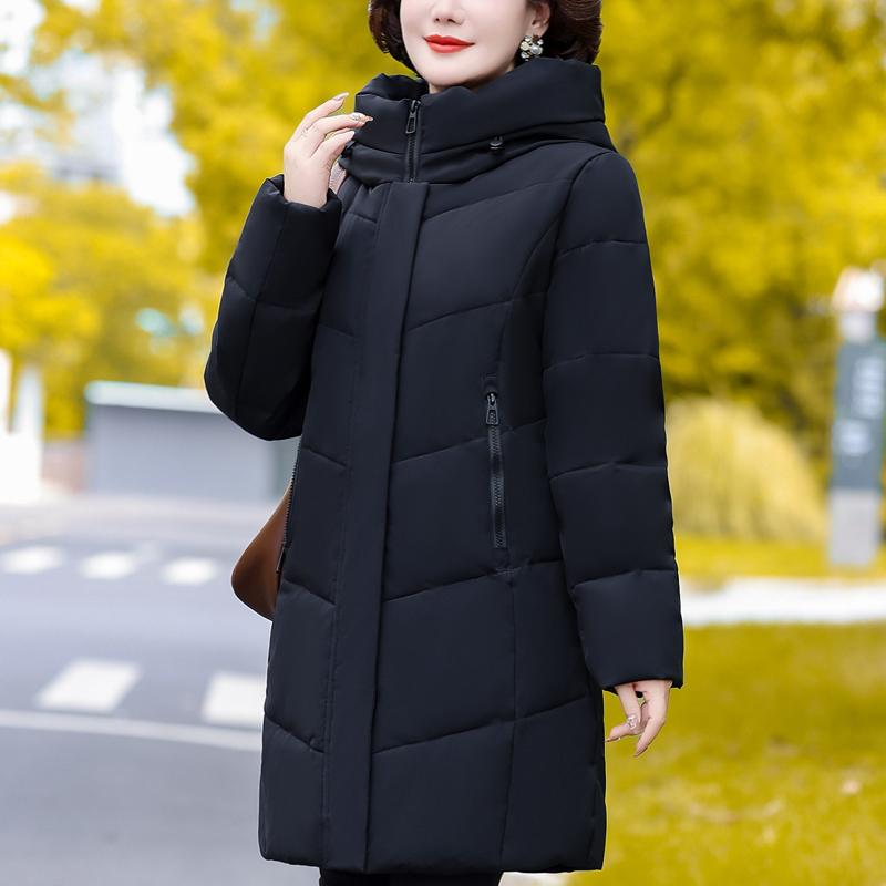Plus Size Middle Age Women's Long Down Coats Winter Vintage Prakas Hooded Elegant Thick Warm Puffer Jackets Woman Outerwears