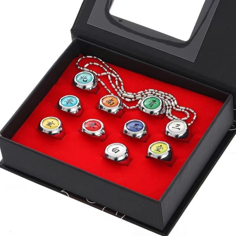 10Pcsset Anime Akatsuki Itachi Metal R-Ings Cartoon Cool Cosplay Accessory Props Boy Children Action Figure Toy Gift