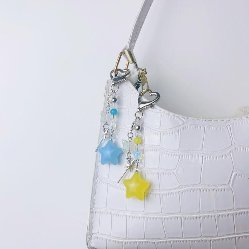 Breloc cu Pandantiv Pentagrame Colorate, la Modă, Stele cu Cinci Vârfuri, cu Mărgele, Șnur pentru Telefon, Charm de Geantă la Modă pentru Femei