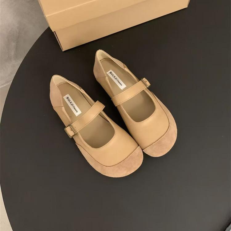 

Версия из мягкой кожи~ Французский молочный верблюжий цвет, круглый носок, матовые балетки Boken, женская обувь, мягкая подошва, сказочные одинарные туфли Мэри Джейн 40 верблюд