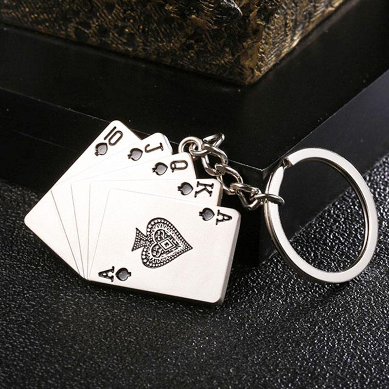 Unique Playing Cards Key Chain For Men Women Metal Holder Pendent Key Ring Leisure Bag Decoration Motorcycle Keyholder Gift