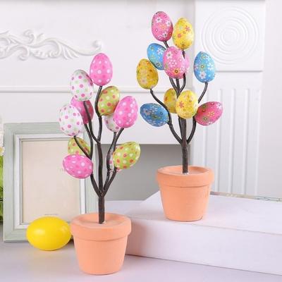 Färgglad Äggträd Gren Skumägg Träd Blomkruka Söt Påsk Krukväxt Påskdekoration