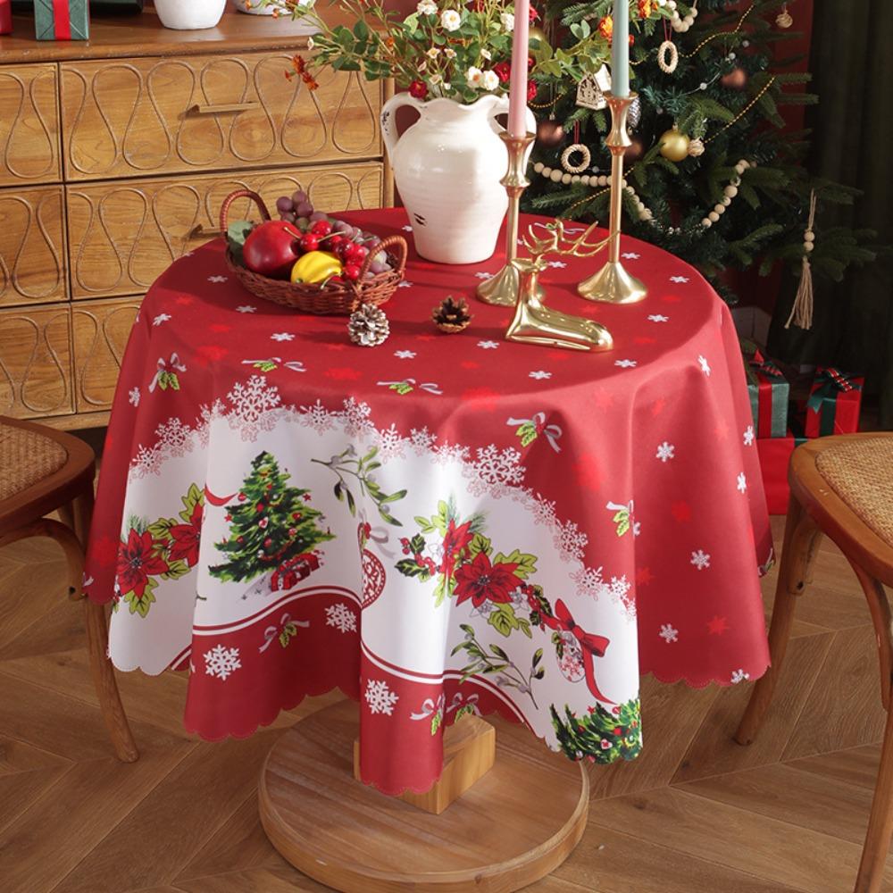 Christmas Round Tablecloth Waterproof Creative Printed Home Decor for Living Room Dining Table